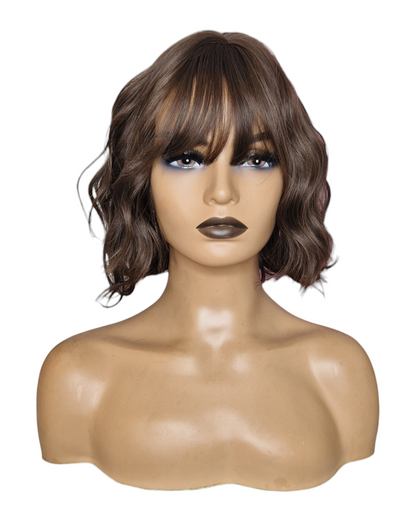 Mid Brown Wavy Bob Wig. Yuki