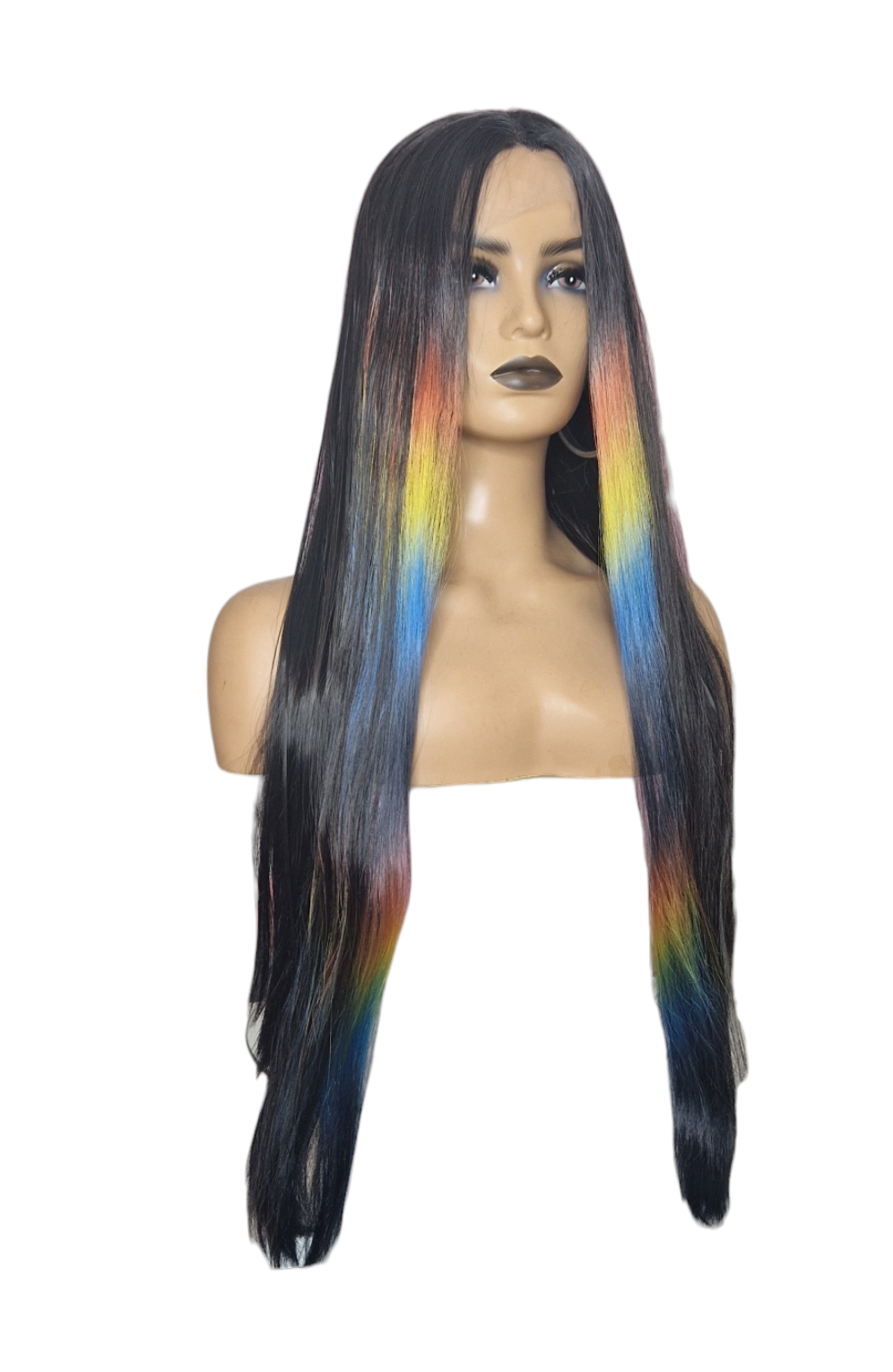 Black Rainbow Highlights Lace Front Wig. Jett