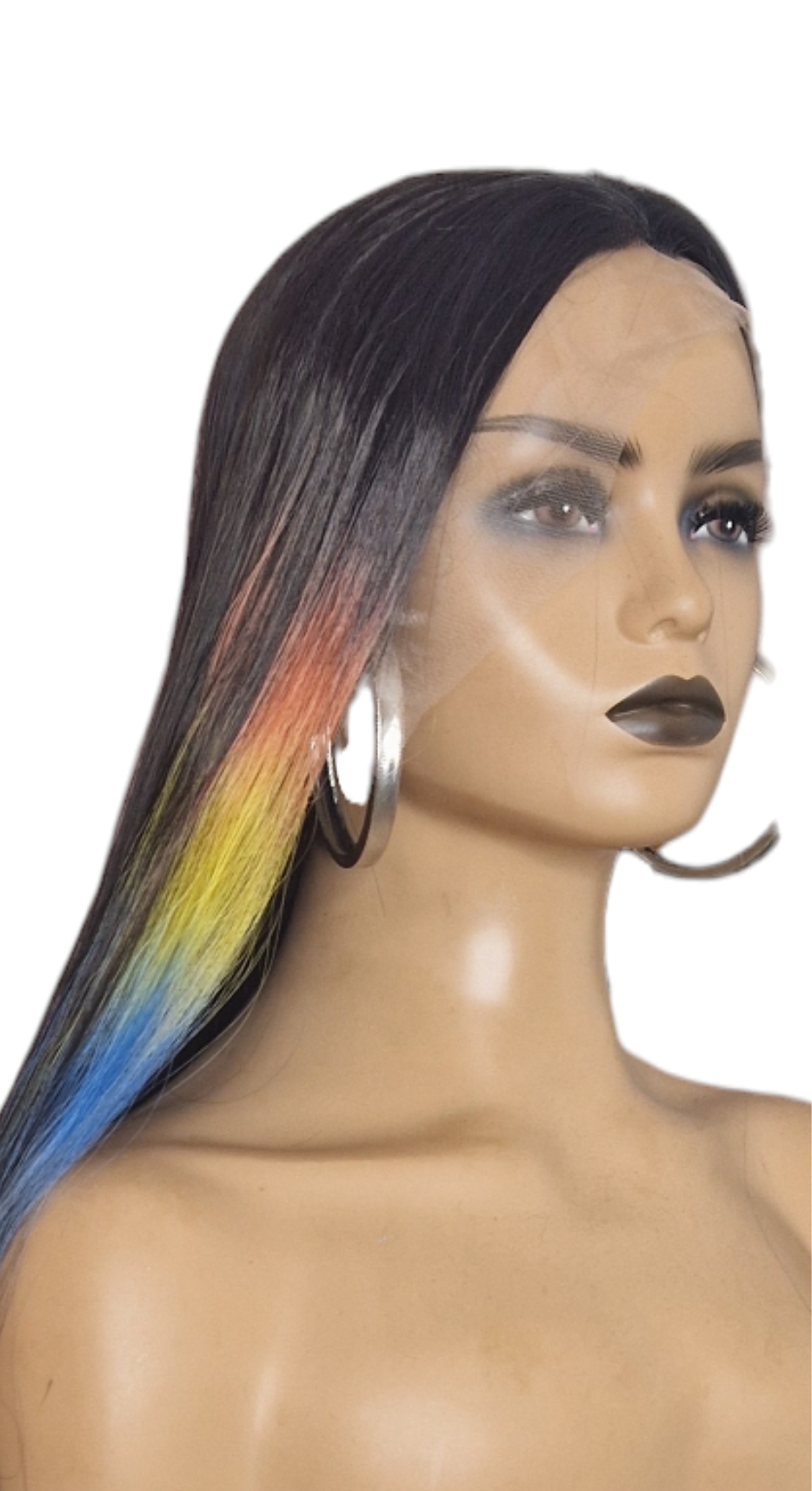 Black Rainbow Highlights Lace Front Wig. Jett