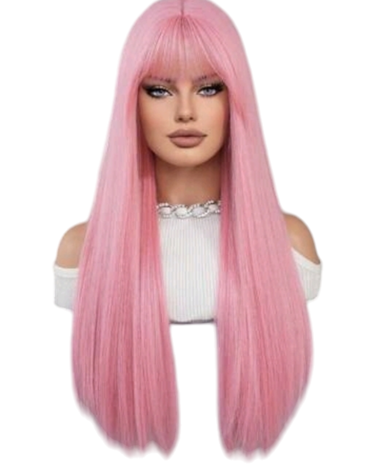 Pink Long Straight Wig. Janey