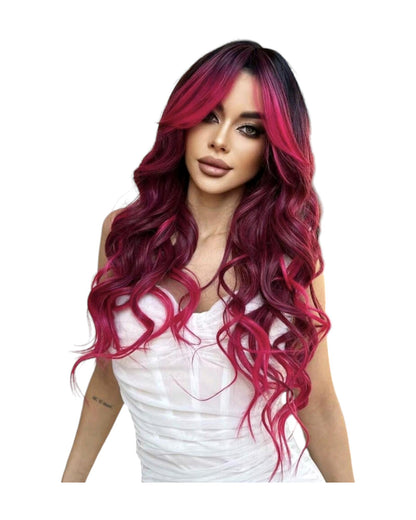 Red Purple Wavy Long Wig. Jaqui.
