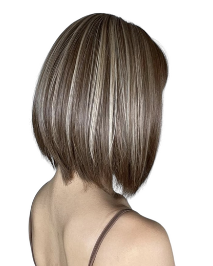 Brown Blonde Streaks Bob Cut Wig Fringe. Katie