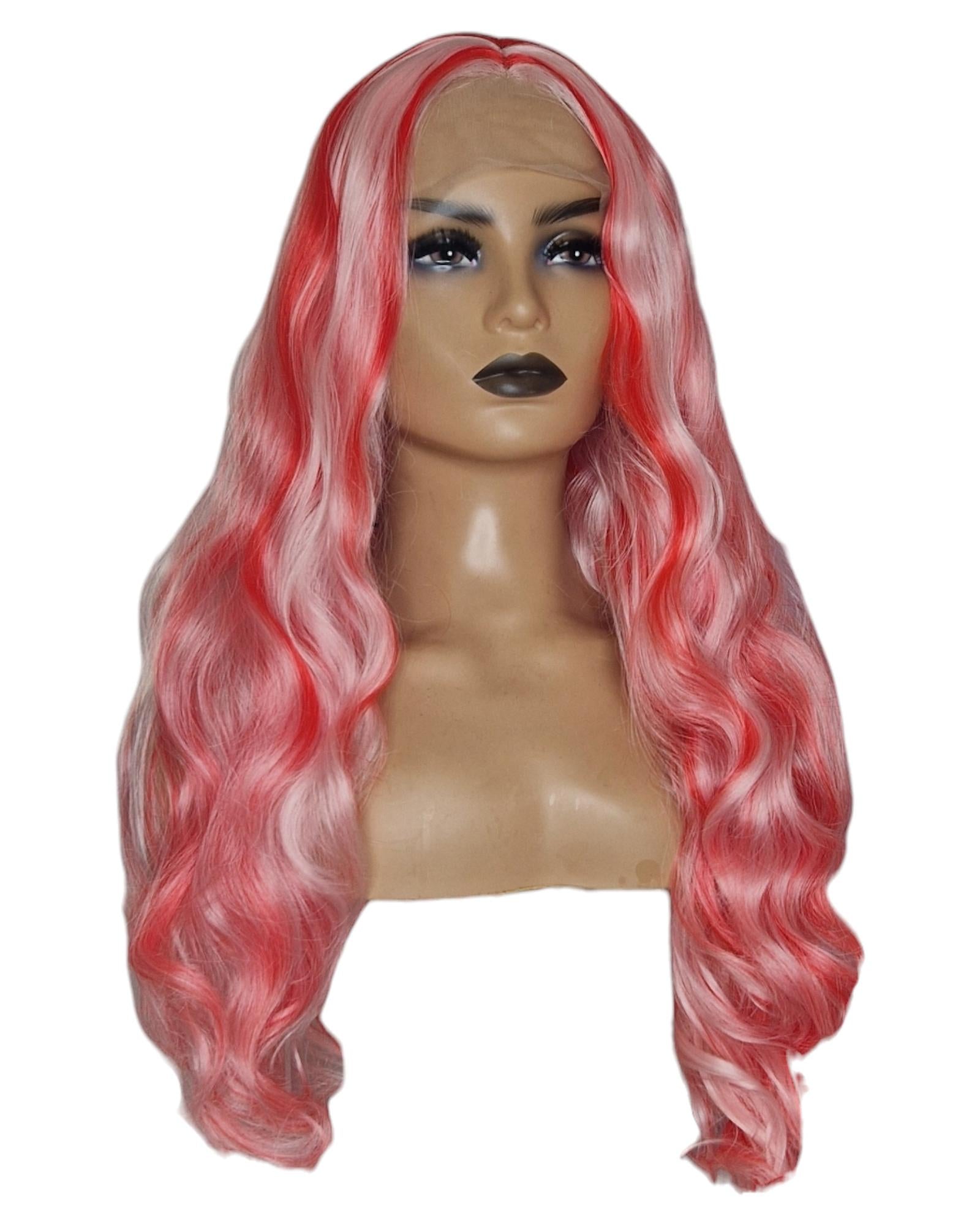 Strawberry Pink Streaked Lace Front Wig. Vox