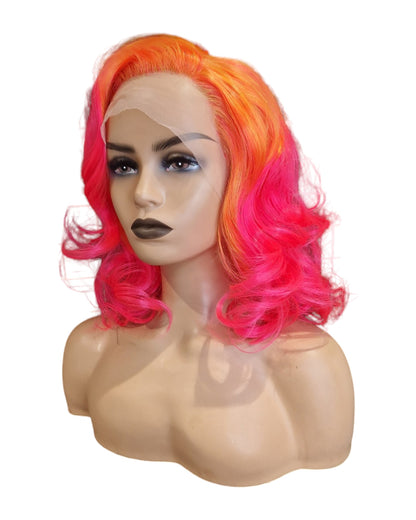 Neon Pink &amp; Orange Marilyn Style Lace Front Wig. Vera-CelebWigs