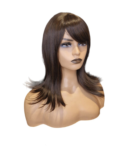 Dark Brown Long Bob Style Fringe Wig. Karmel Wig-CelebWigs