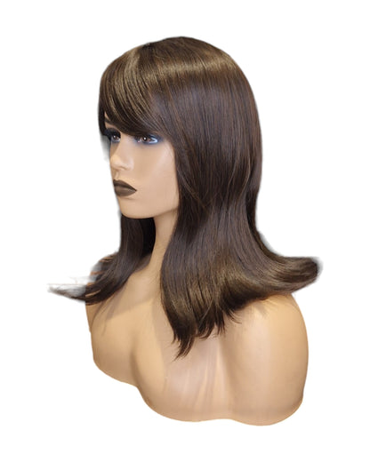 Dark Brown Long Bob Style Fringe Wig. Karmel Wig-CelebWigs