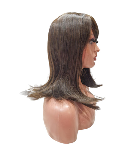 Dark Brown Long Bob Style Fringe Wig. Karmel Wig-CelebWigs