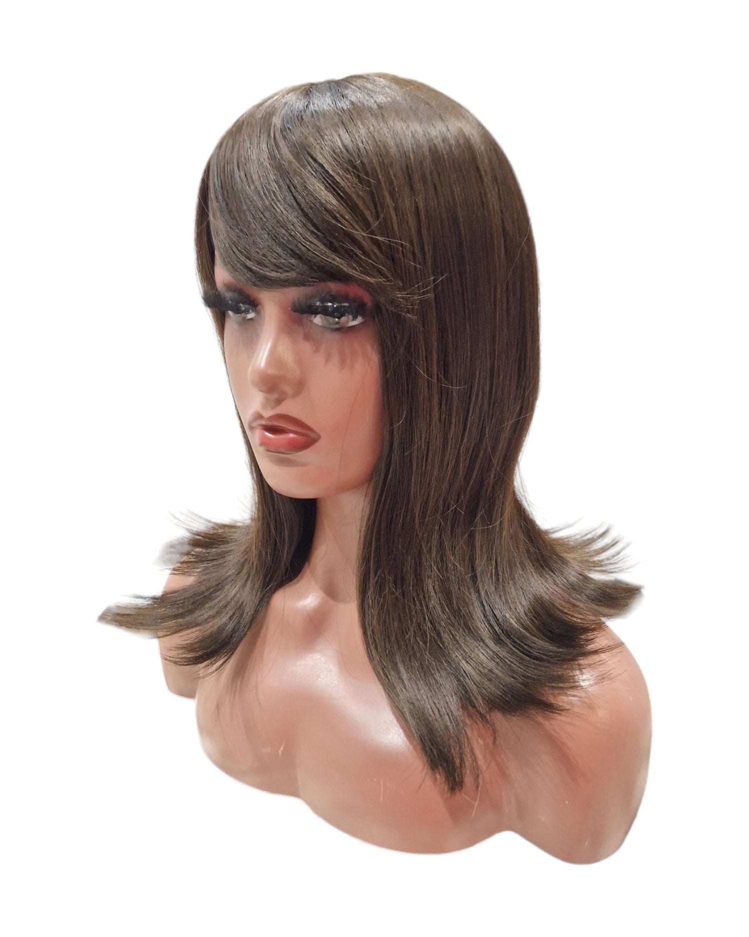 Dark Brown Long Bob Style Fringe Wig. Karmel Wig-CelebWigs