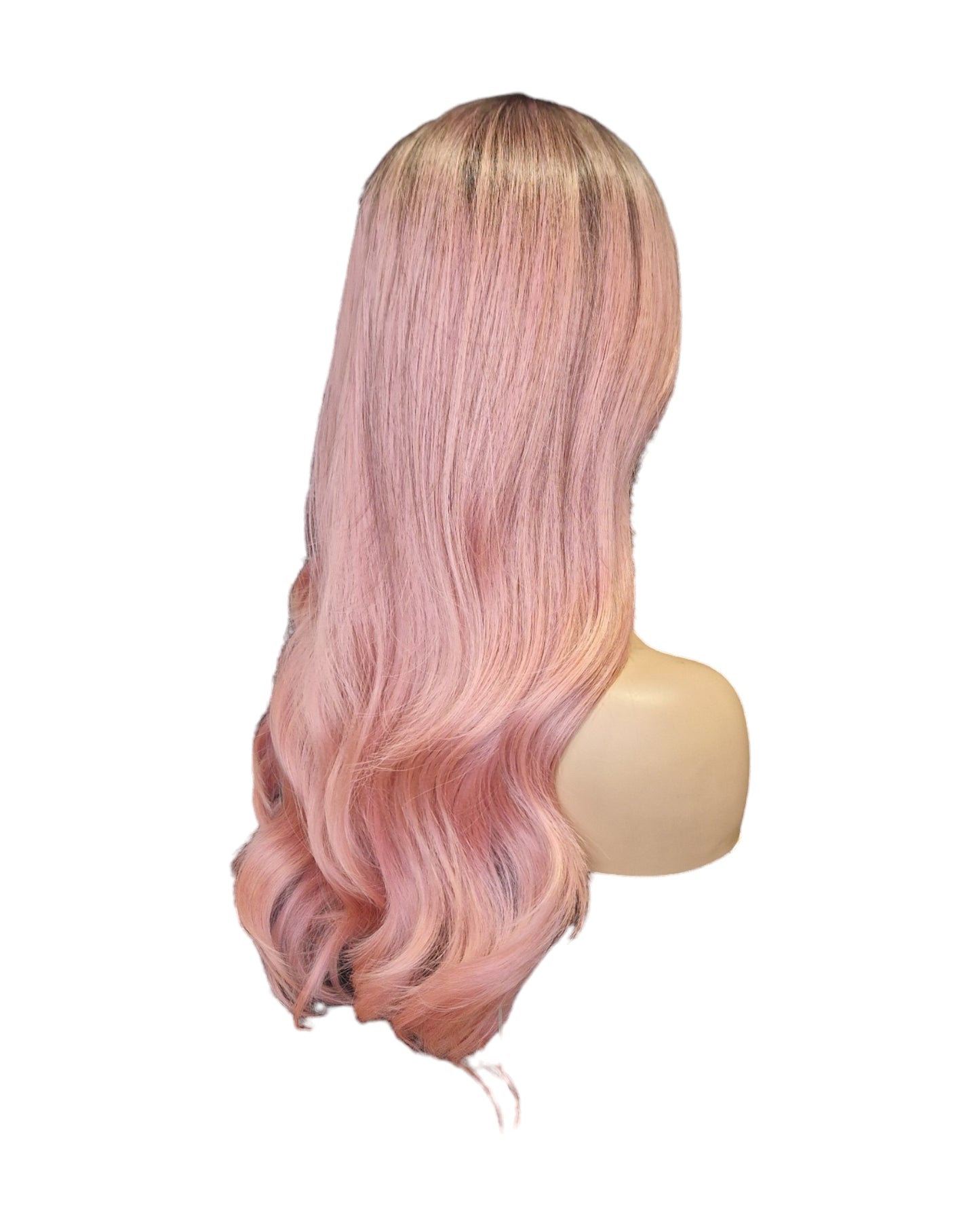 Pastel Pink Long Wavy Wig. Sakura