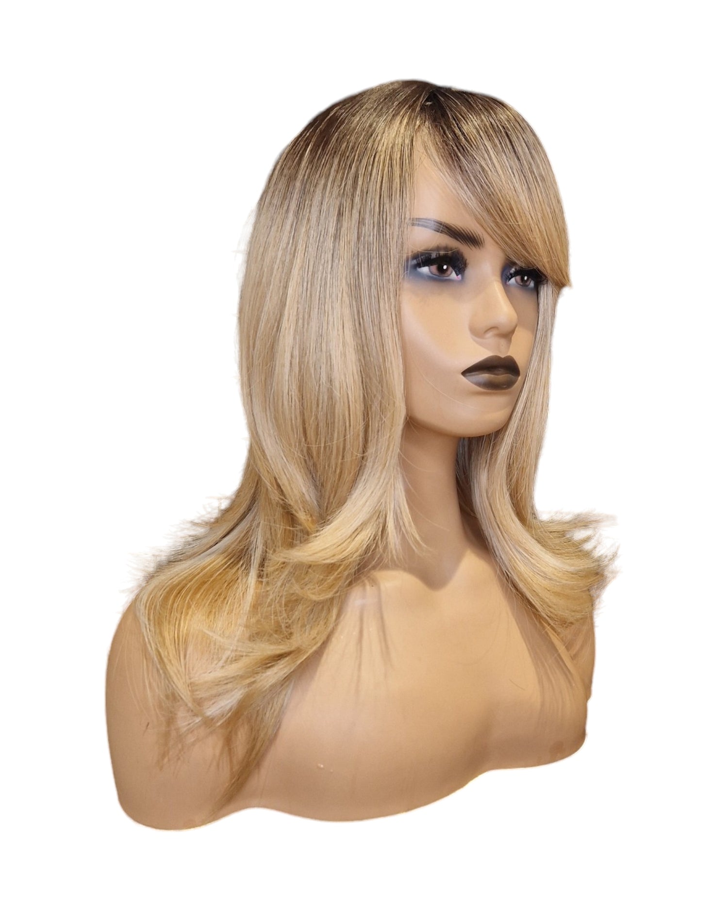 Sand Honey Blonde Ombre Rooted Layered Wig. Sandra-CelebWigs