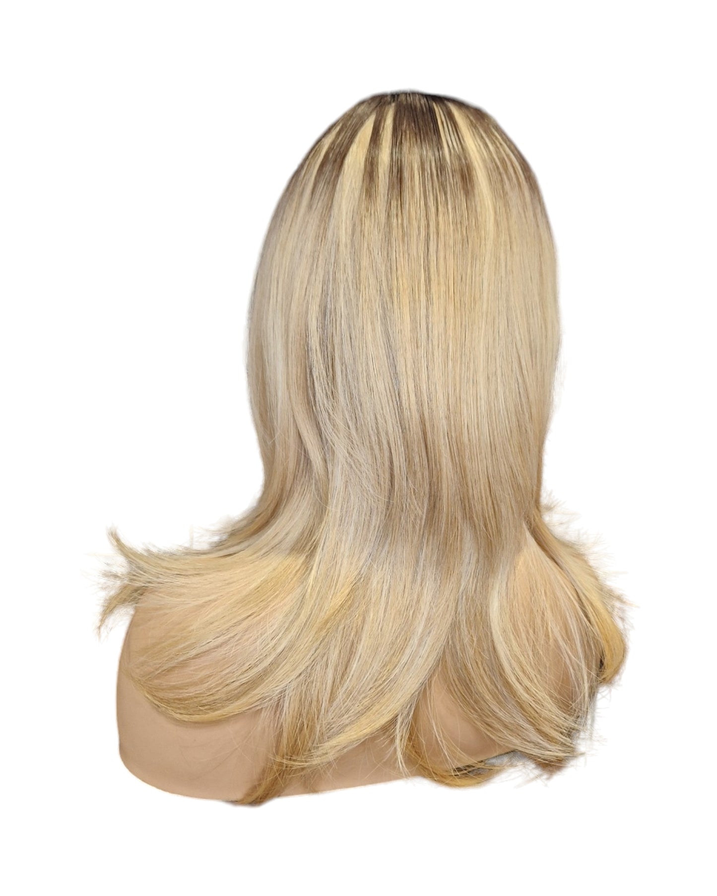 Sand Honey Blonde Ombre Rooted Layered Wig. Sandra