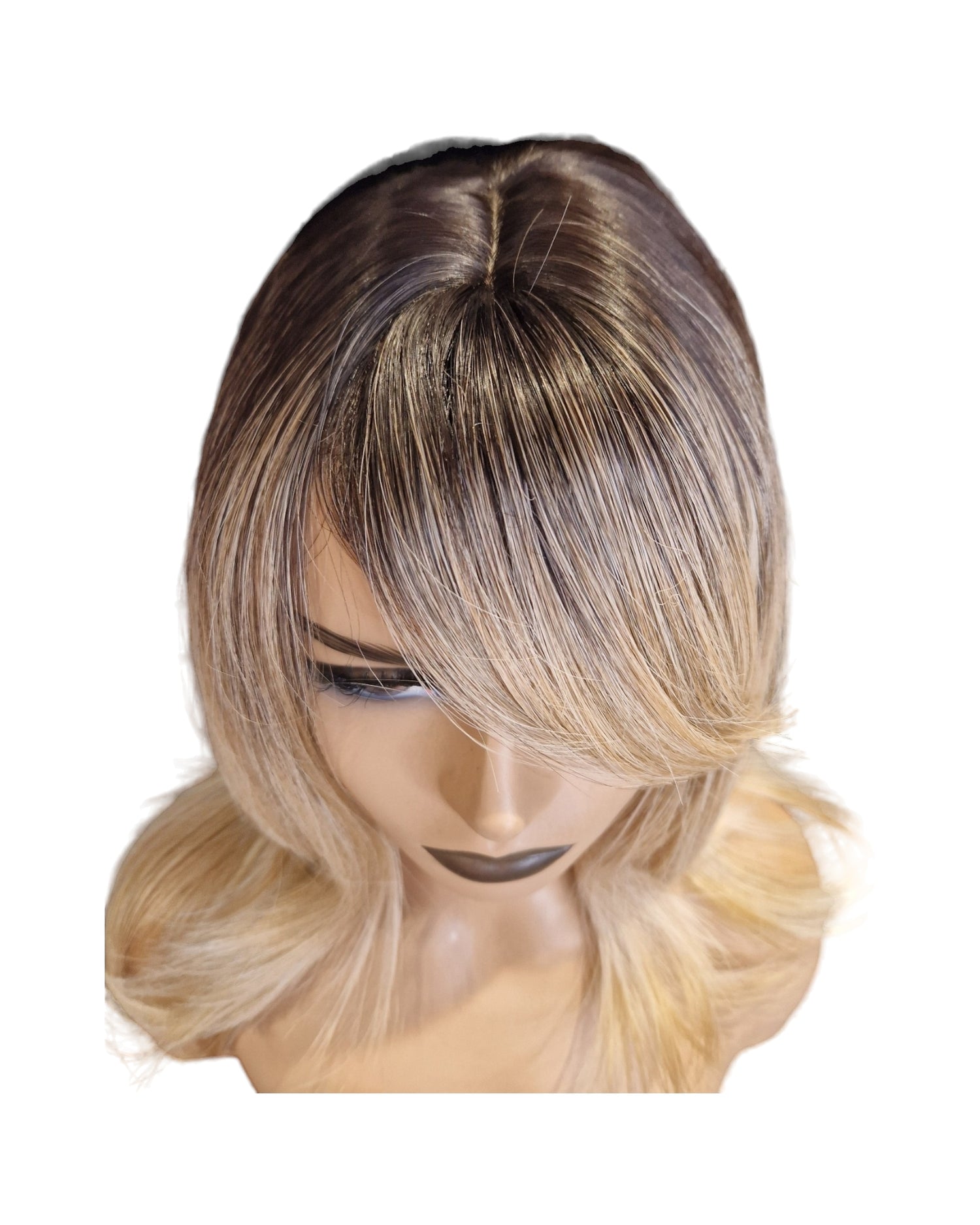 Sand Honey Blonde Ombre Rooted Layered Wig. Sandra-CelebWigs