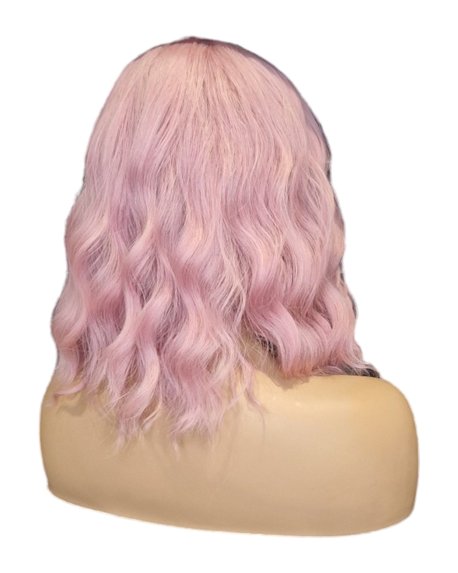 Wavy Pink Fashion Wig With Fringe Bangs. Sherry-CelebWigs