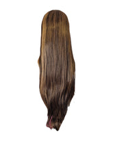 Brunette Streaked Lace Front Wig. Long Silky Straight T Part Wig. Ziva-CelebWigs