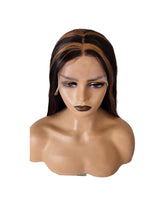 Brunette Streaked Lace Front Wig. Long Silky Straight T Part Wig. Ziva-CelebWigs