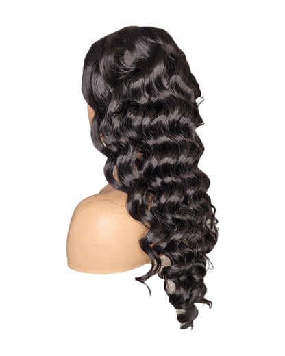 Black Wavy Curl Middle Part Lace Front Wig. Vada-CelebWigs