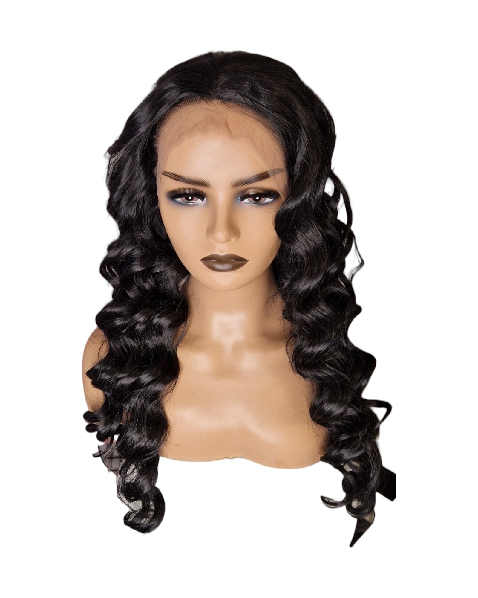 Black Wavy Curl Middle Part Lace Front Wig. Vada-CelebWigs