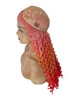 Pink Orange Red Curly Ombre Lace Front Wig. Teeza-CelebWigs