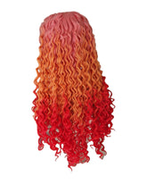 Pink Orange Red Curly Ombre Lace Front Wig. Teeza-CelebWigs