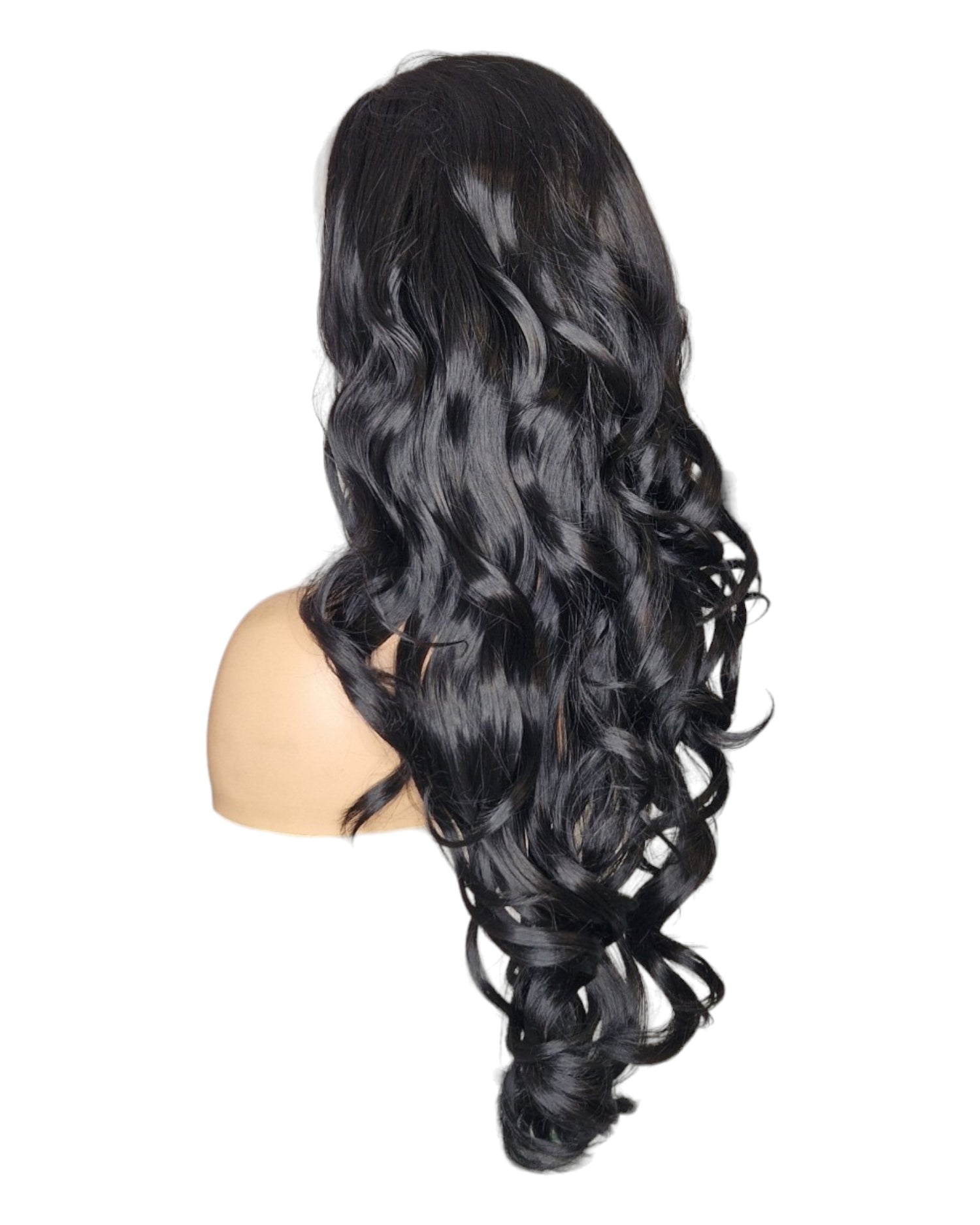 Blonde Streaked Bangs Black Wavy Lace Front Wig. Visage-CelebWigs