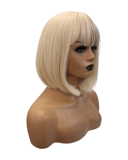 White Blonde Short Bob Wig With Fringe. Katie-CelebWigs