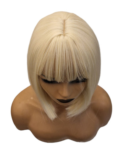 White Blonde Short Bob Wig With Fringe. Katie-CelebWigs