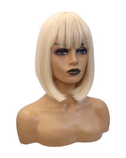 White Blonde Short Bob Wig With Fringe. Katie-CelebWigs