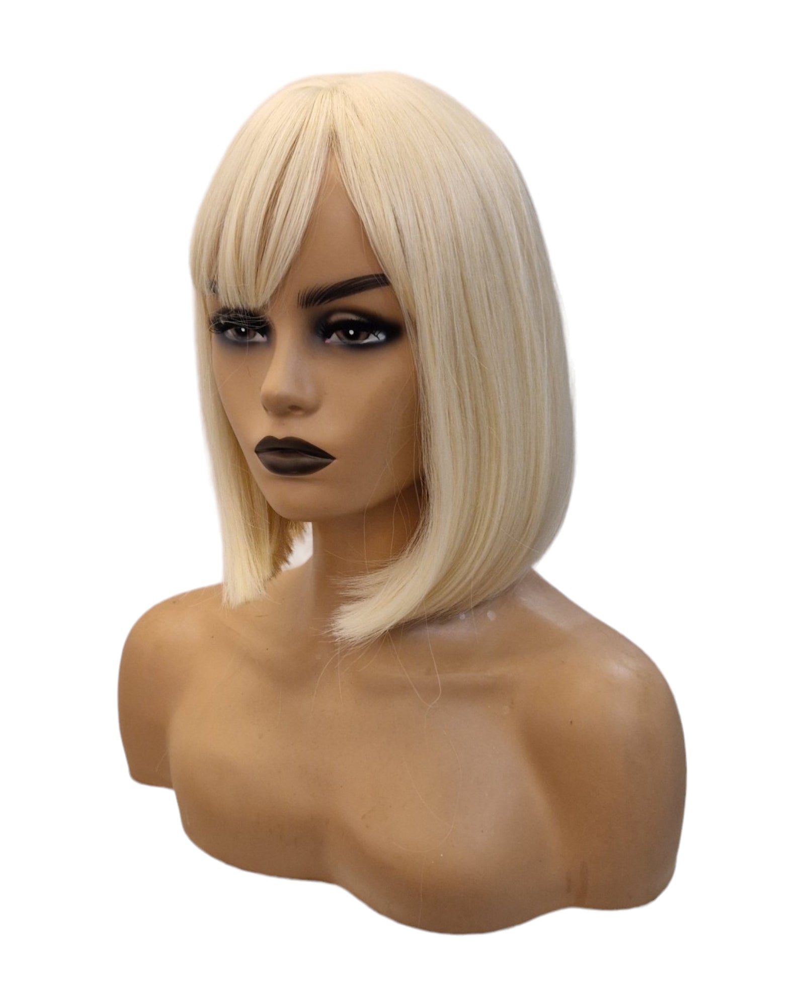 White Blonde Short Bob Wig With Fringe. Katie-CelebWigs