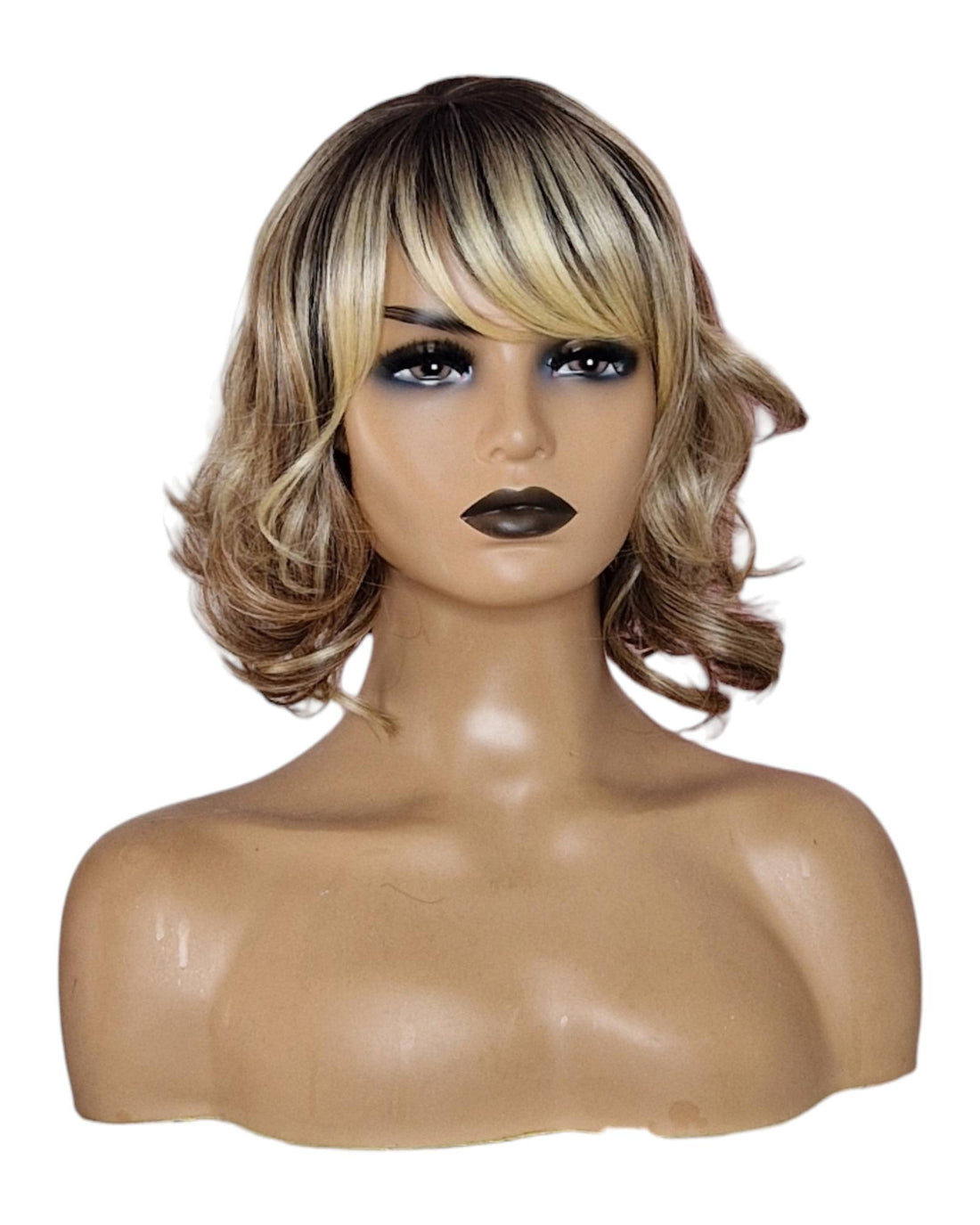 Chic Chocolate Blonde Short Wavy Wig. AJ