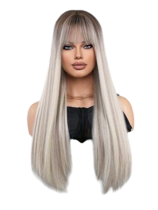 Platinum Blonde Straight Wig With Fringe. Char