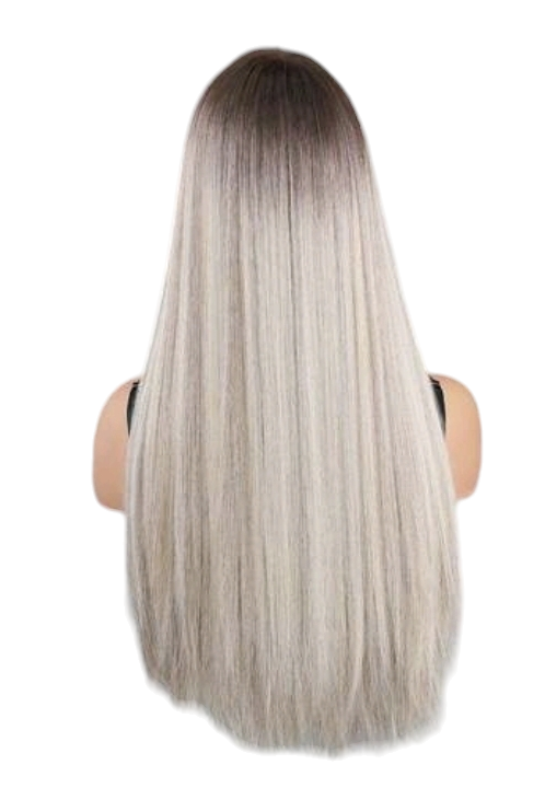 Platinum Blonde Straight Wig With Fringe. Char