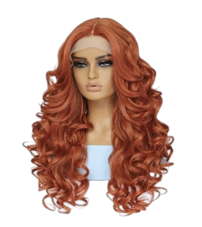 Ginger Orange Curly Lace Front Wig. Glueless Middle Part Wig. Zena