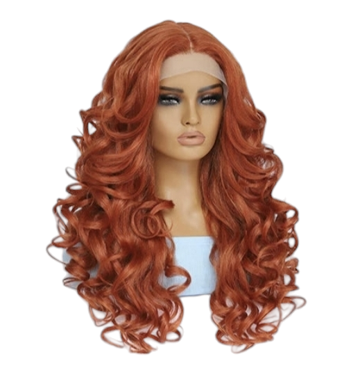 Ginger Orange Curly Lace Front Wig. Glueless Middle Part Wig. Zena