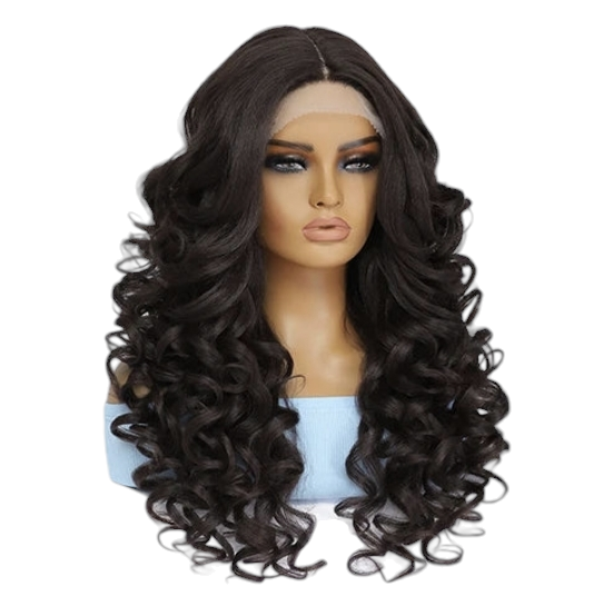 Curly Lace Front Wig. Middle Parting Dark Brown. Zena