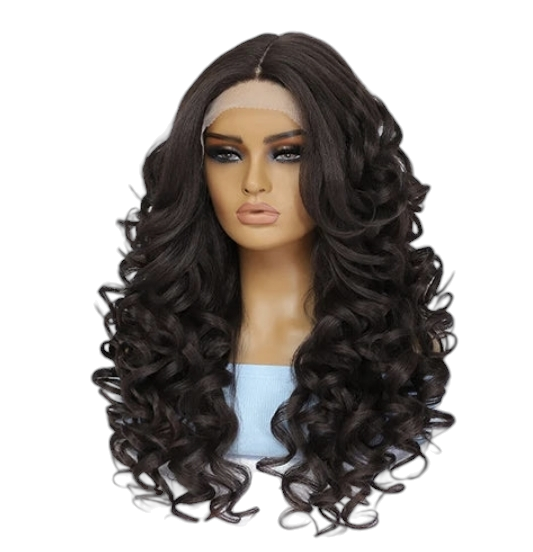 Curly Lace Front Wig. Middle Parting Dark Brown. Zena