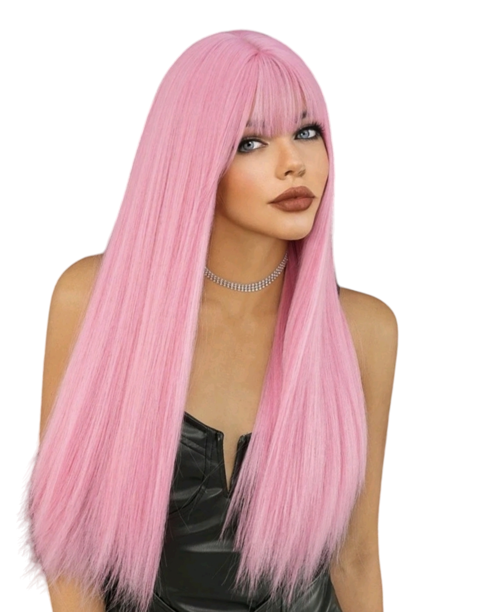 Pink Long Straight Wig. Janey