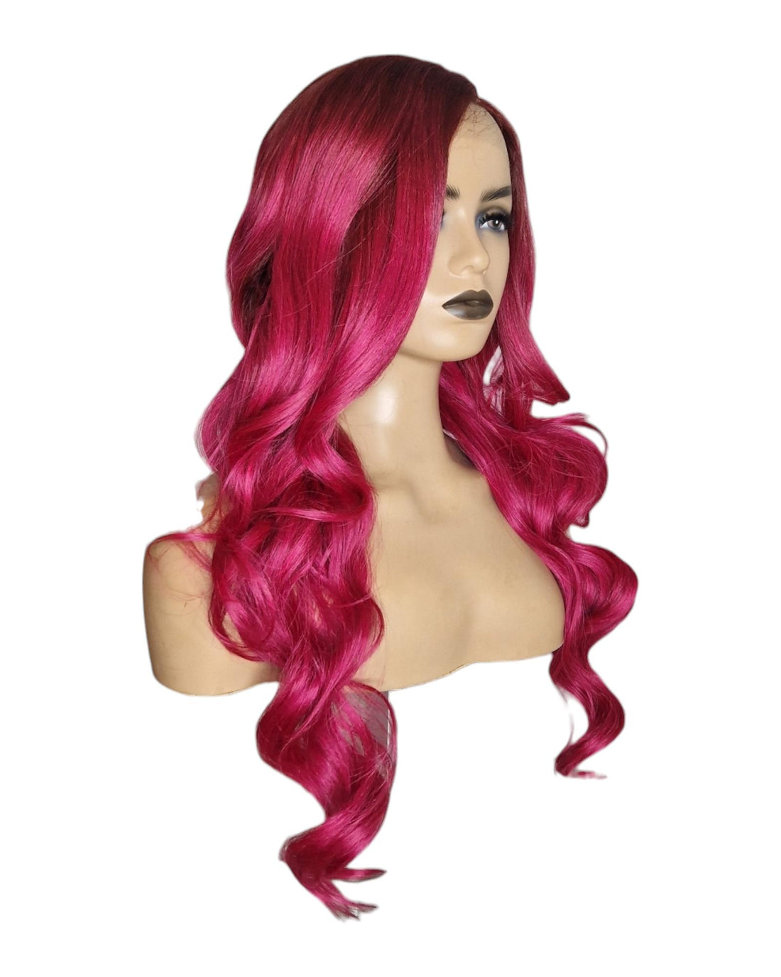 Red side-part wig - Rosa - close up - CelebWigs