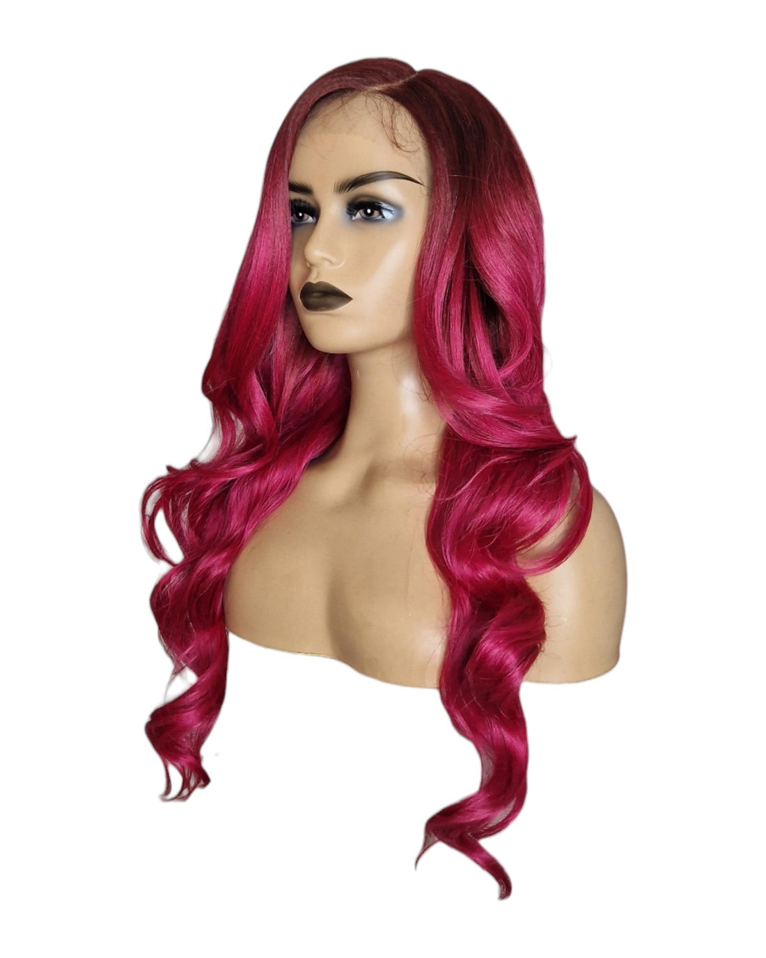Red lace front wig - Rosa - styling detail - CelebWigs