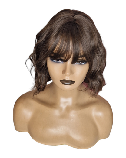 Mid Brown Wavy Bob Wig. Yuki