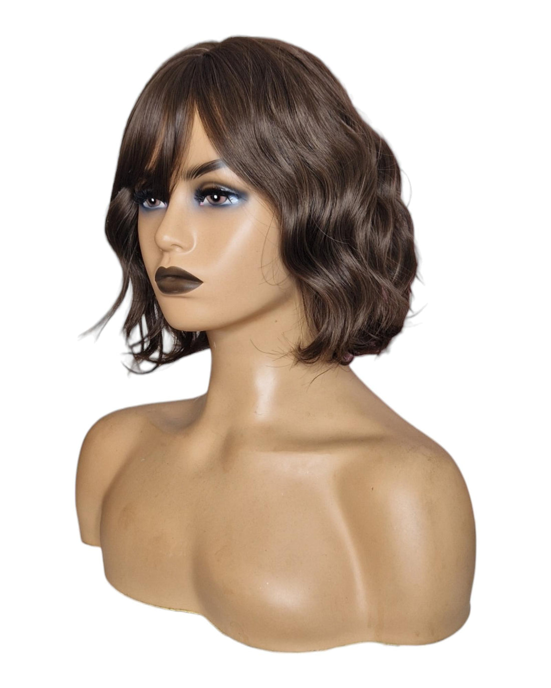 Mid Brown Wavy Bob Wig. Yuki
