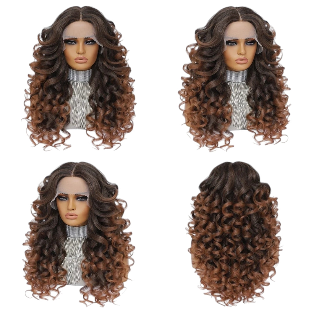 Dark Brown Caramel Curly Lace Front Wig. Zena