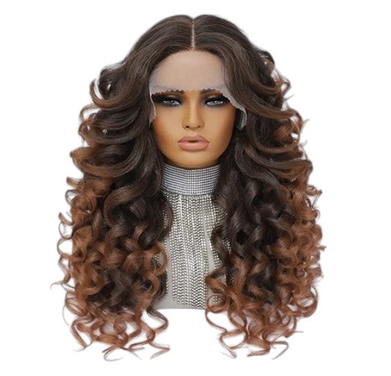 Dark Brown Caramel Curly Lace Front Wig. Zena