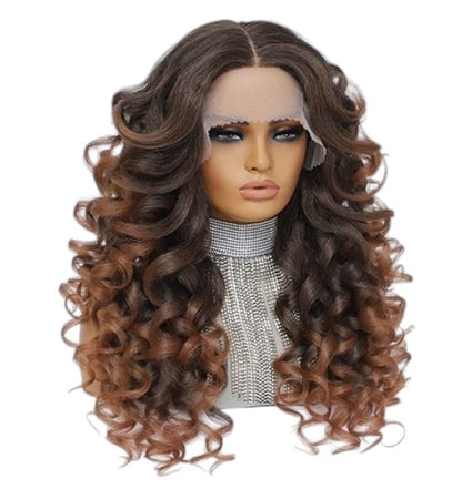 Dark Brown Caramel Curly Lace Front Wig. Zena