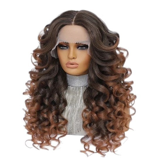 Dark Brown Caramel Curly Lace Front Wig. Zena