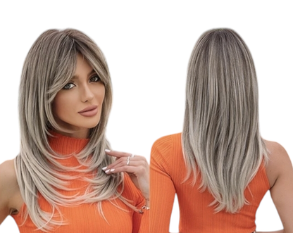 Silver Ash Blonde Tipped Layered Fringe Wig. Ally