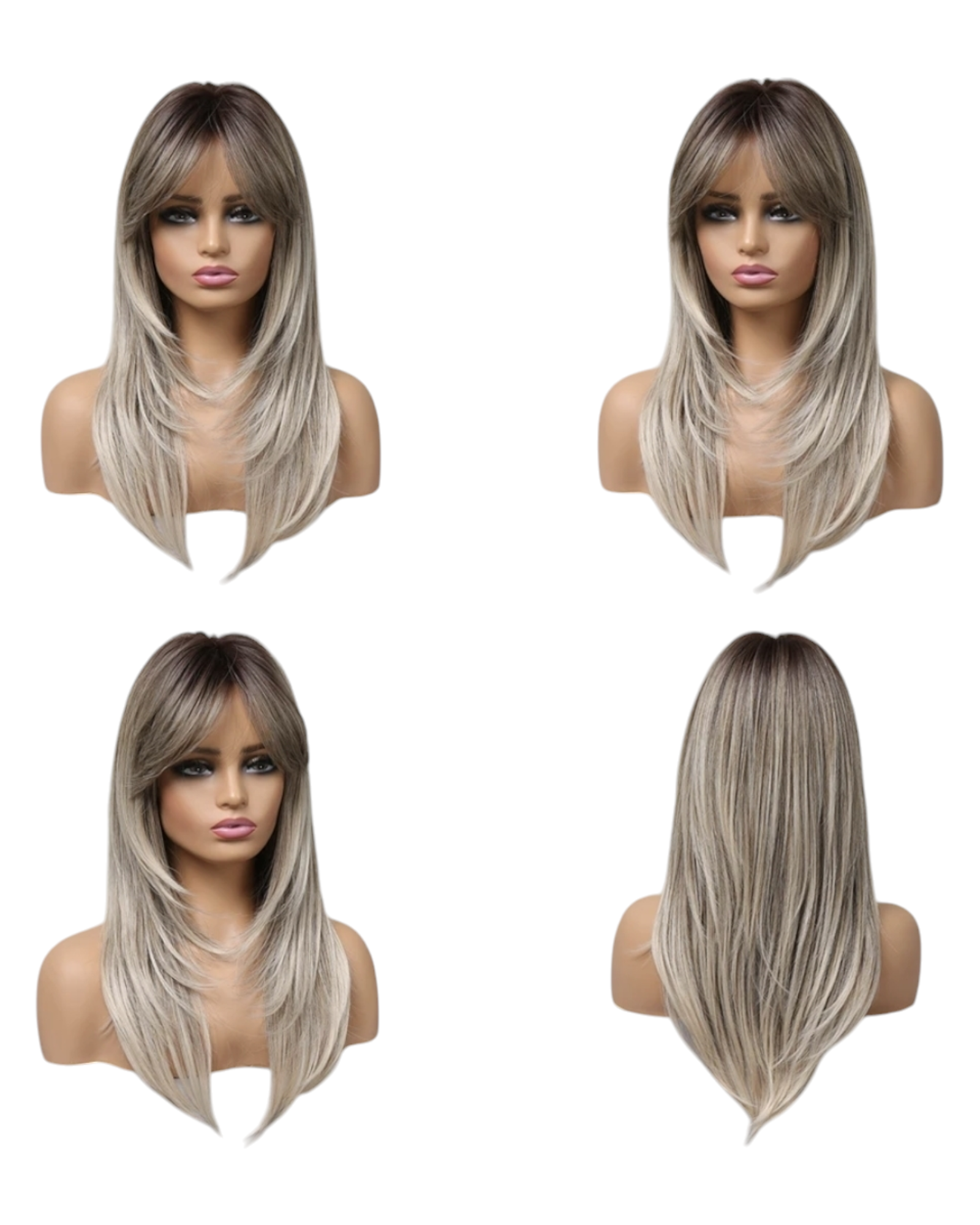 Silver Ash Blonde Tipped Layered Fringe Wig. Ally