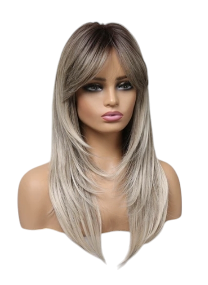 Silver Ash Blonde Tipped Layered Fringe  Wig. Ally