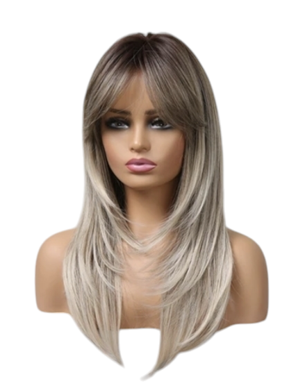 Silver Ash Blonde Tipped Layered Fringe Wig. Ally