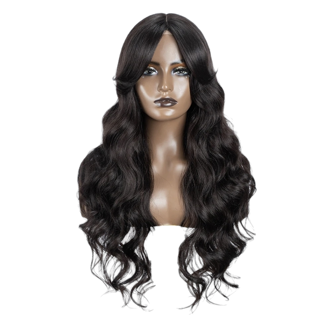 Black Middle Part Wavy Wig. Wendi