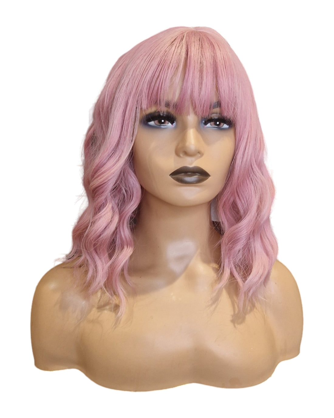 Wavy Pink Fashion Wig With Fringe Bangs. Sherry